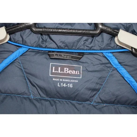 LL Bean Ultralight 650 Deep Sapphire Nylon Down Hooded Winter Jacket L14-16 - Picture 4 of 9